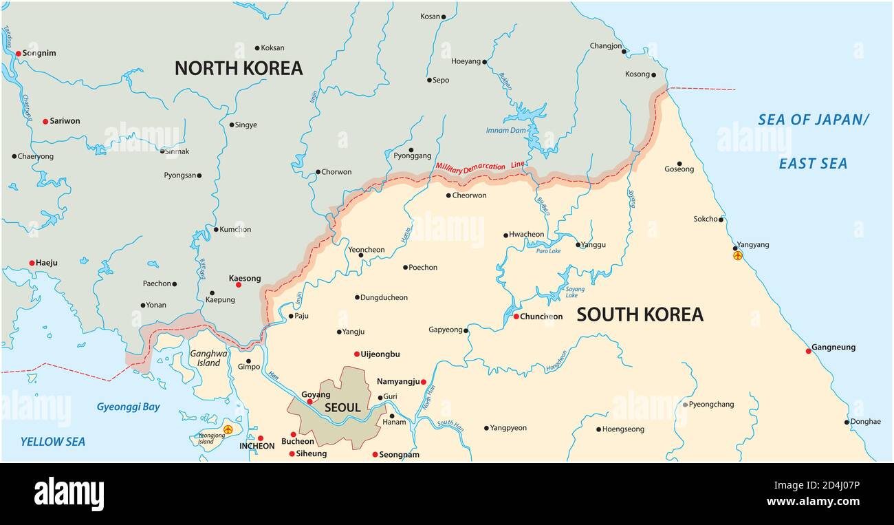 mappa vettoriale della regione di confine tra nord e sud corea Illustrazione Vettoriale