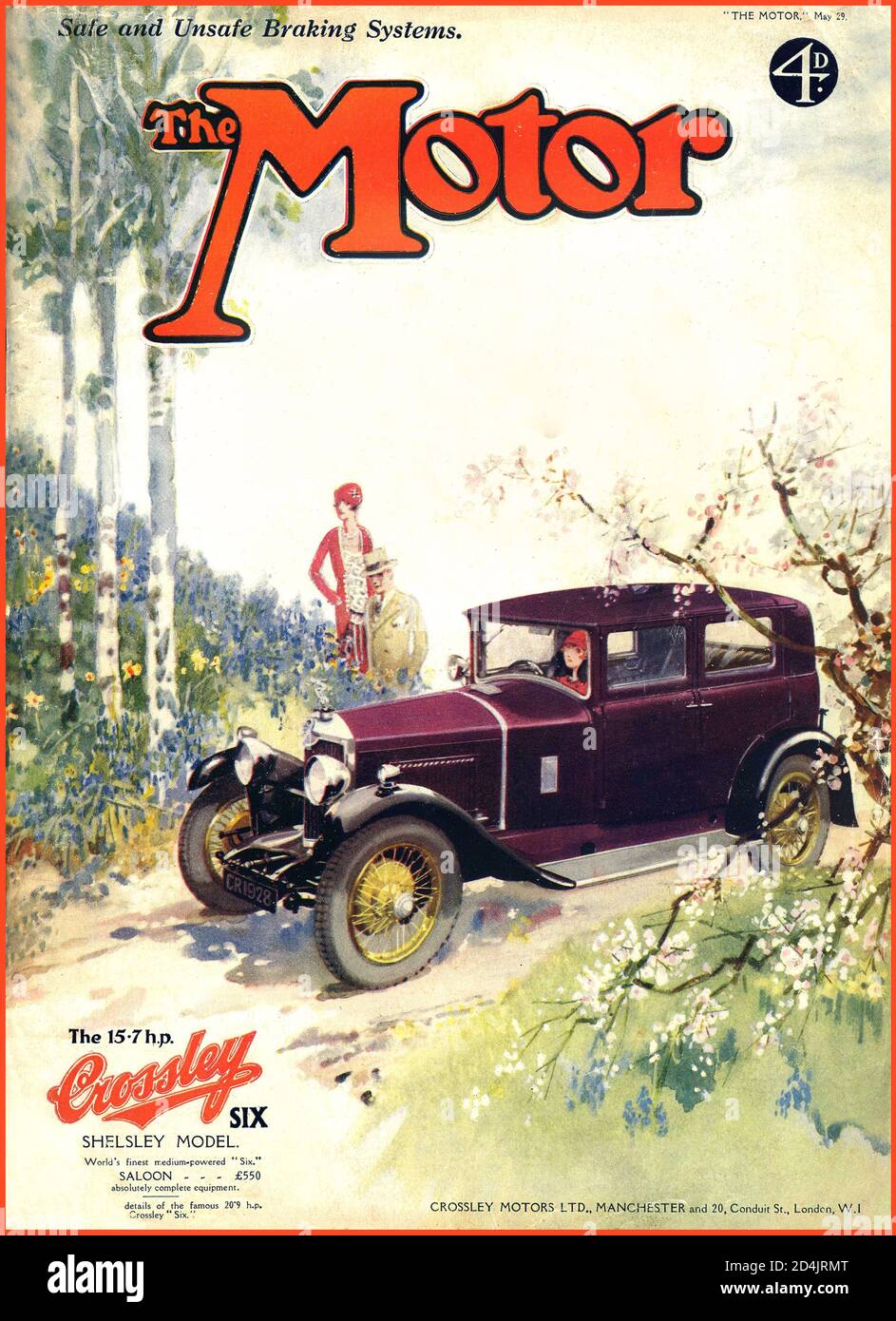 The MOTOR 1920's Archive British Motoring Magazine front cover 15.7-hp sei cilindri Shelsley Motor car, realizzata da Crossley Motors Ltd, Gorton, Manchester, 1929. Foto Stock