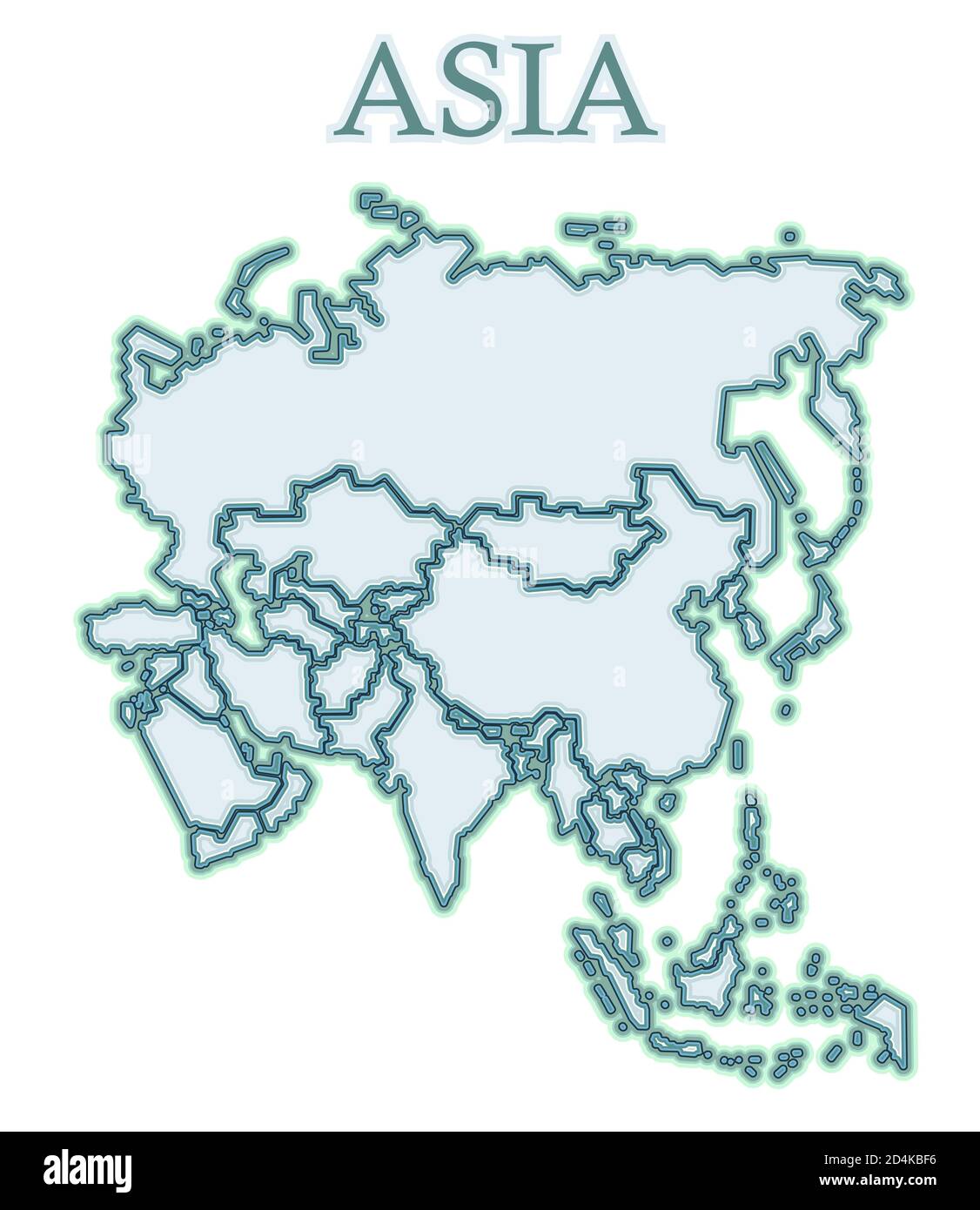 Mappa dell'Asia. Vettore. Cartoni animati piatti. Impreciso. Sembra un continente di parti ghiacciate o in pietra del mondo. Include il Medio Oriente, il Centro e così via Foto Stock
