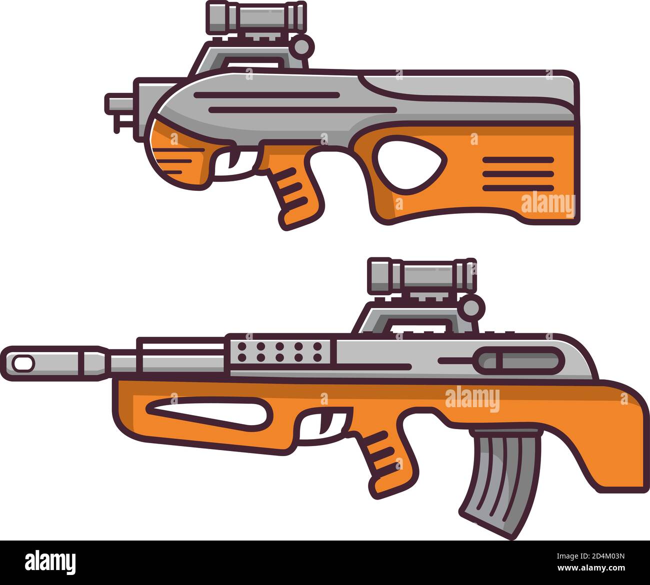 Armi da fuoco bullpup rifle.weapons pistole.set submachine pistola attacco moderno. Illustrazione Vettoriale