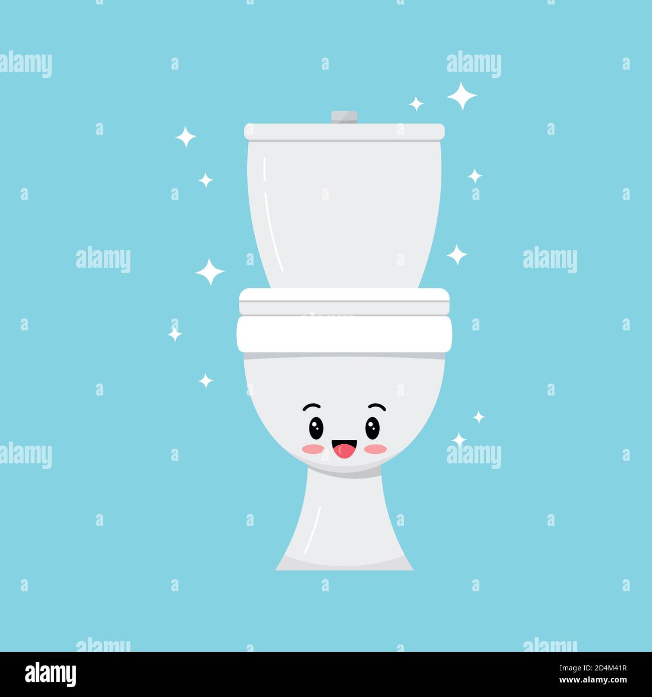 Icona carino bianco macchiante vaso toilette personaggio vettore. Illustrazione Vettoriale
