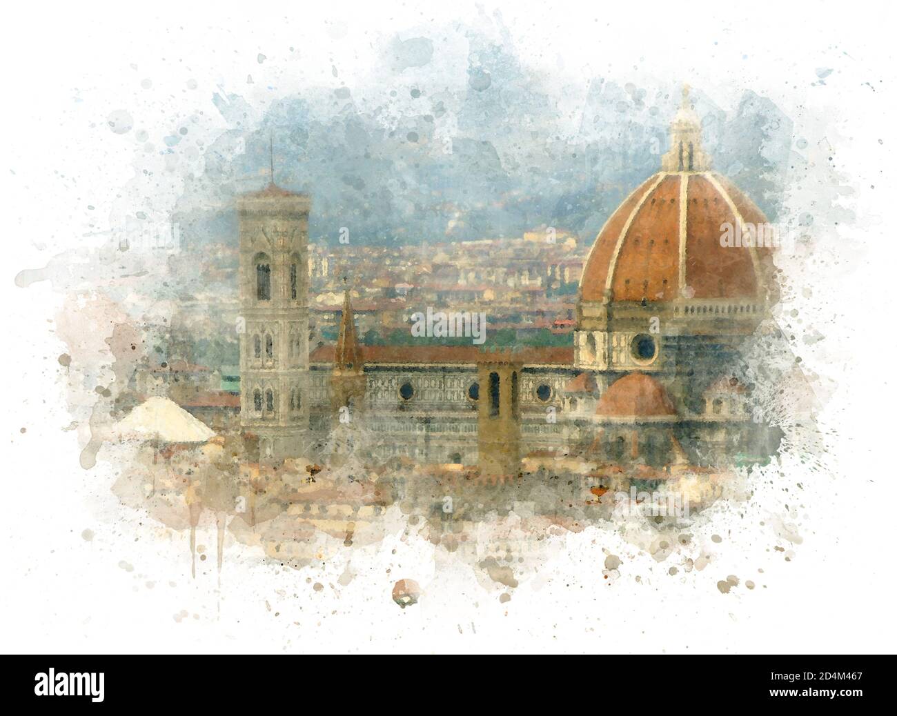 Cattedrale di Santa Maria del Fiore a Firenze con acquerello, illustrazione Foto Stock