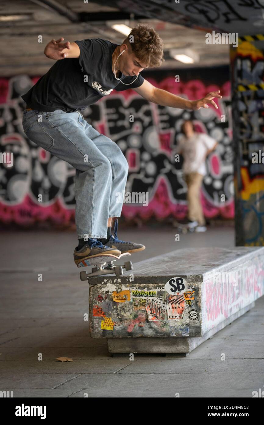Southbank Skate Park il 22 settembre 2020 a South London nel Regno Unito. Foto di Sam Mellish Foto Stock