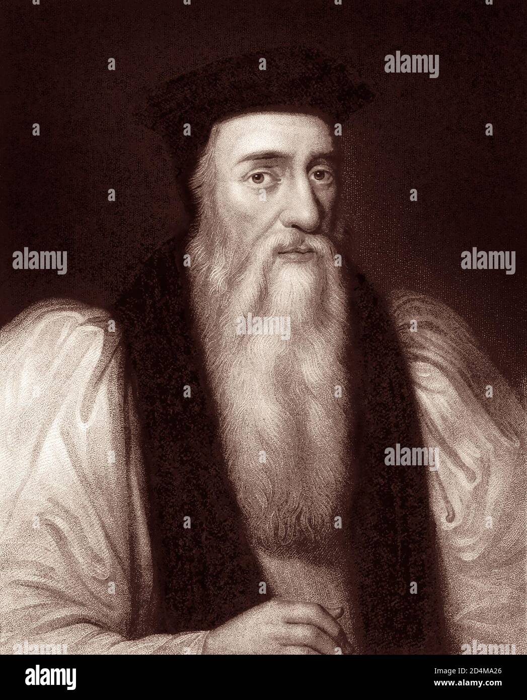 Thomas Cranmer (1489–1556) fu un capo della riforma inglese e arcivescovo di Canterbury durante i regni di Enrico VIII, Edoardo VI e, per un breve periodo, Maria I. sotto il regno di Maria i, un cattolico romano, Cranmer fu accusato di tradimento e eresia e fu sutilmente bruciato al palo il 21 marzo 1566. Foto Stock