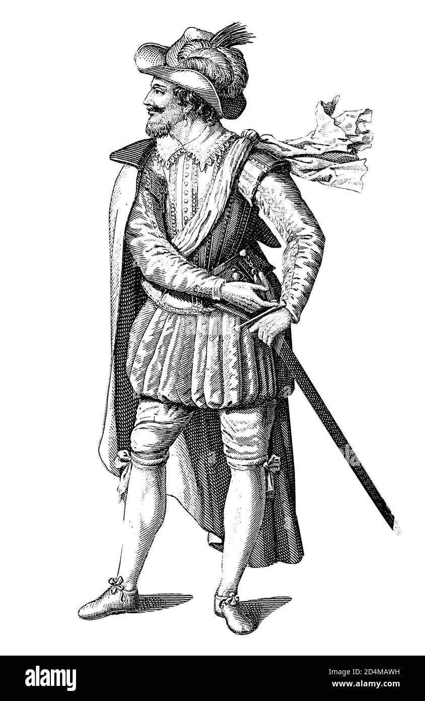 Antica illustrazione dei costumi dell'Europa occidentale del XVII secolo - Paesi Bassi'. Incisione pubblicata su Systematischer Bilder-Atlas zum conversatio Foto Stock