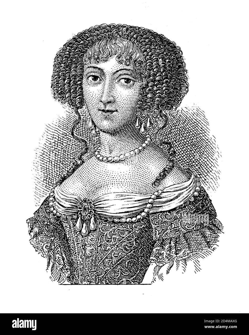 Illustrazione ottocentesca di un ritratto di Claudia Felicitas d'Austria, imperatrice del Sacro Romano Impero. Incisione pubblicata su Systematischer Bilde Foto Stock