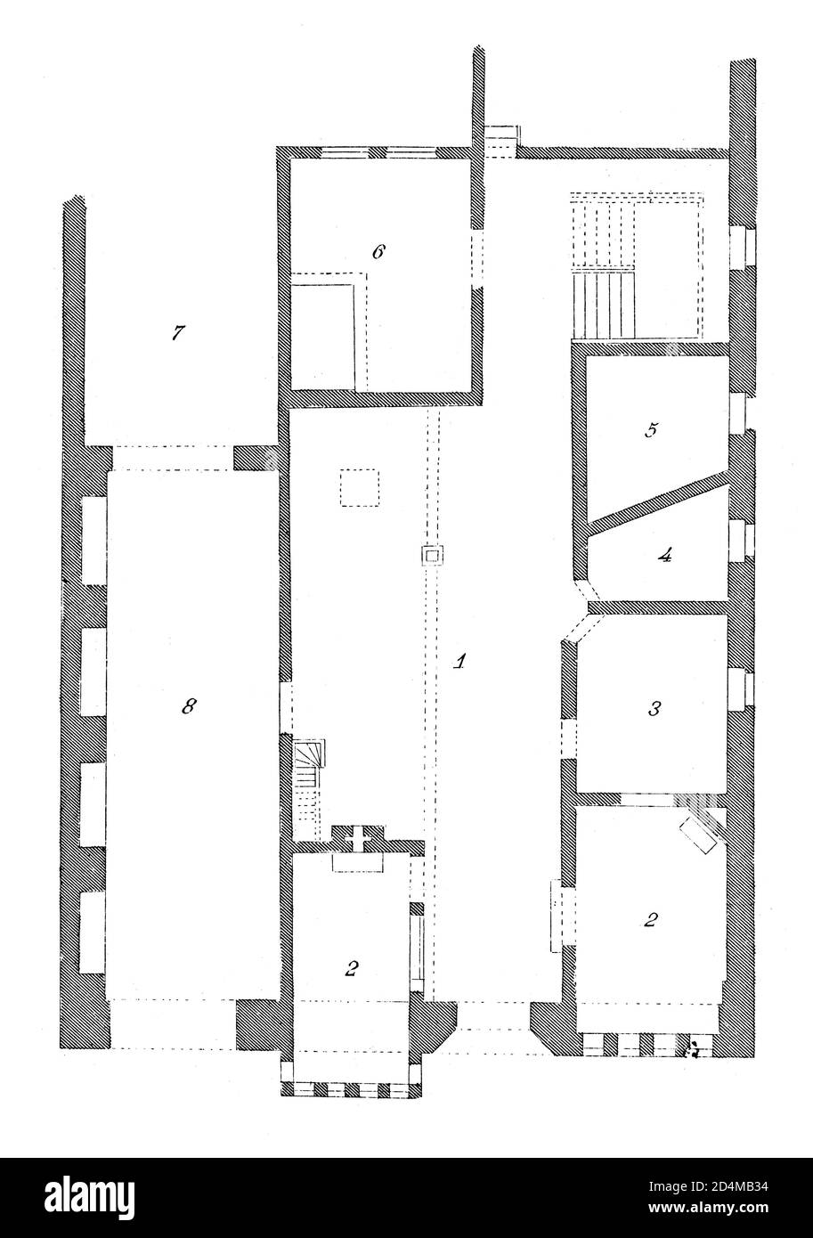 Antica illustrazione di una pianta di casa medievale a Hannover. Pubblicato in Systematischer Bilder-Atlas zum Conversations-Lexikon, Ikonographische Foto Stock