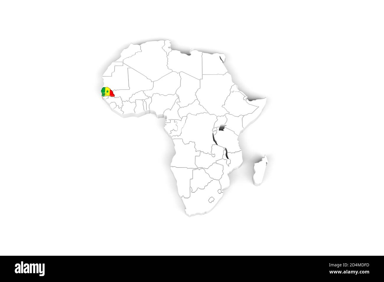 Africa Mappa 3d con i bordi marcati - Area Senegal marcata Con bandiera Senegal - isolato su sfondo bianco - 3D Illustrazione Foto stock - Alamy