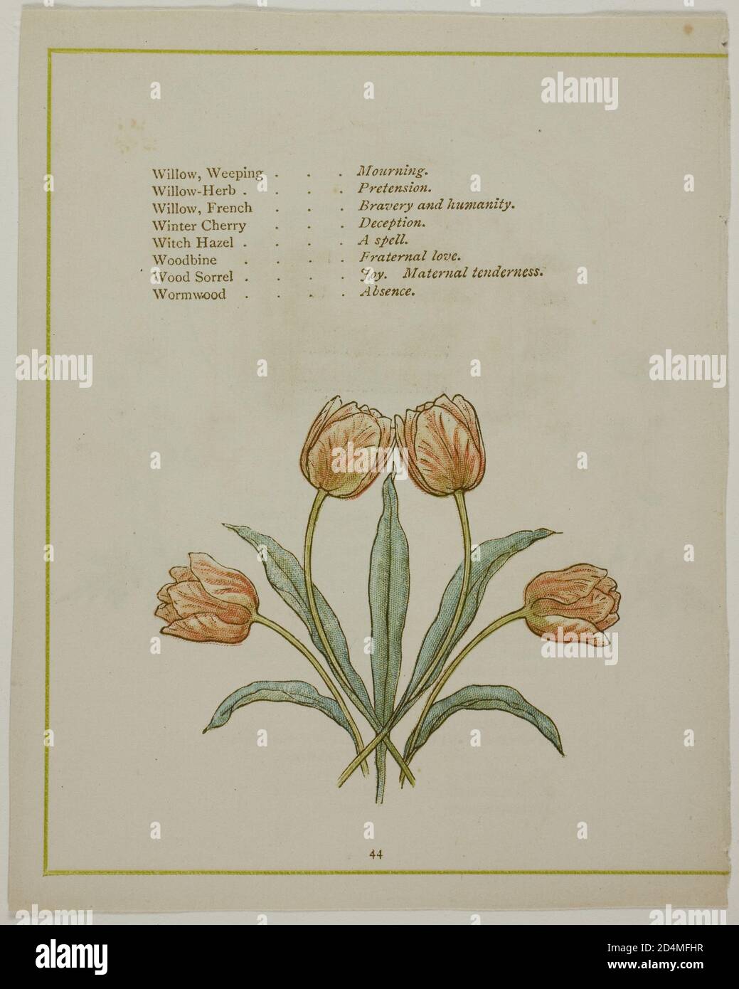 Arte del XIX secolo - Illustrazione decorativa; dal linguaggio illuminato dei fiori ; Data: Pubblicato il 1884; probabilmente Edmund Evans (inglese; 1826-1905); After Kate Greenaway (inglese; 1846-1901) stampato da Edmund Evans Foto Stock