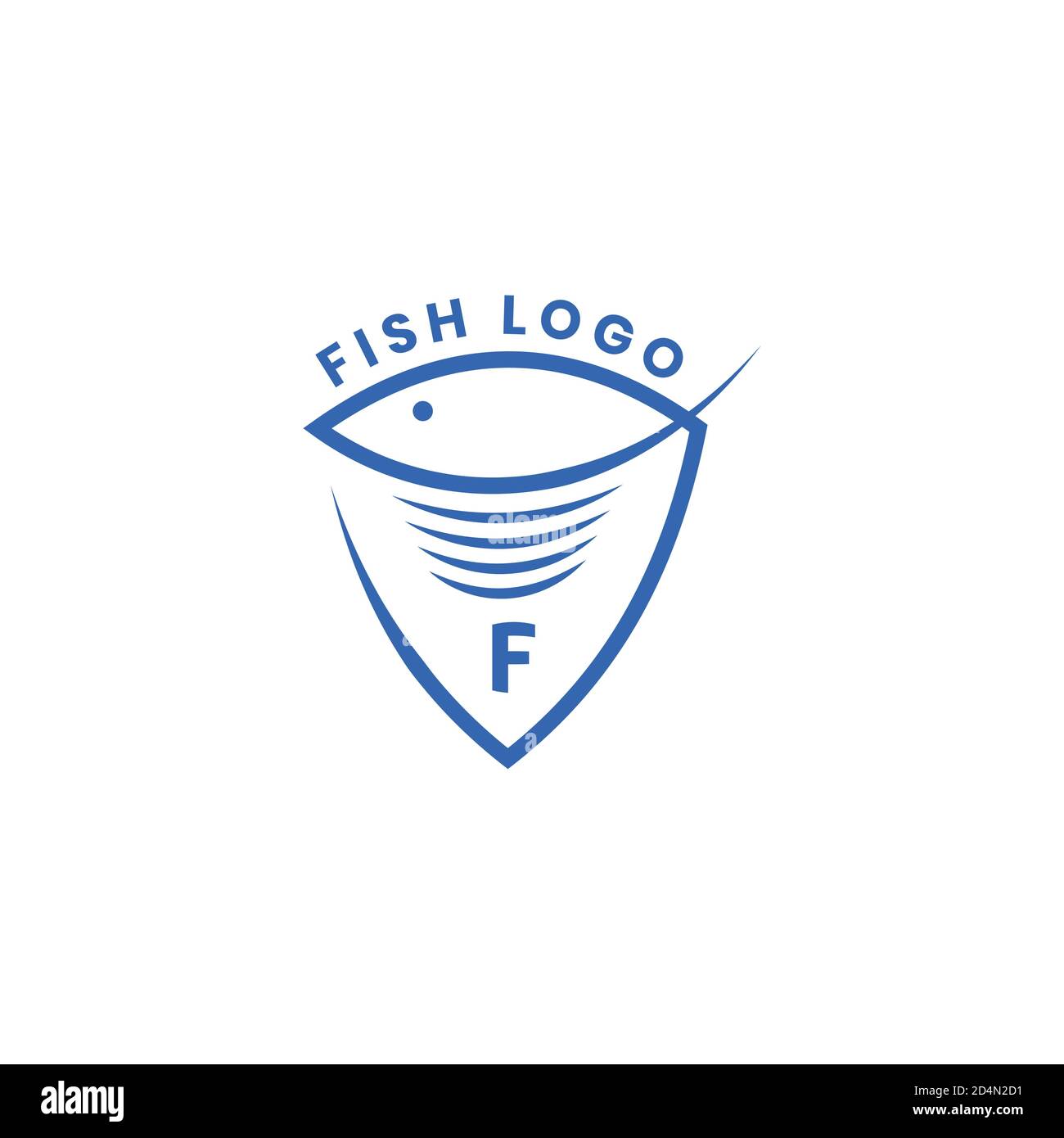 Semplice icona con logo Fish con Shield Mono Line Illustrazione Vettoriale