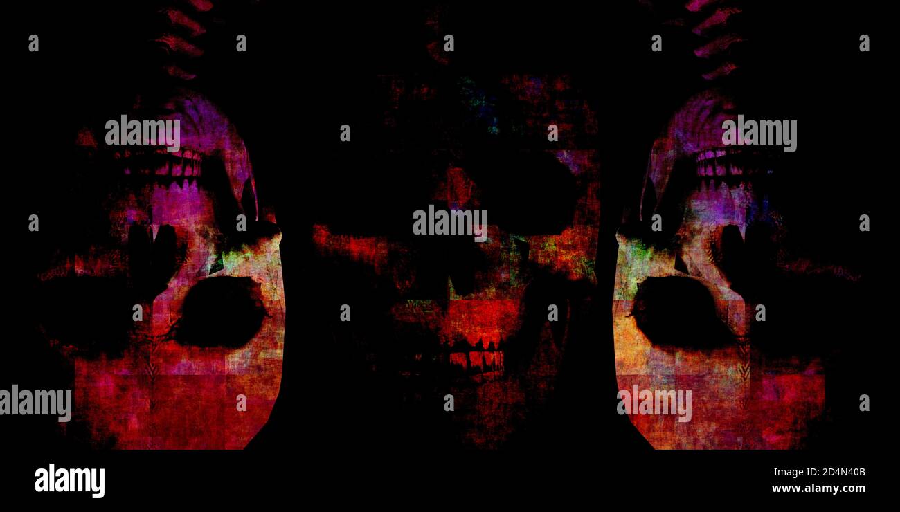 Cranio Grunge sfondo con Death Metal Art Foto Stock