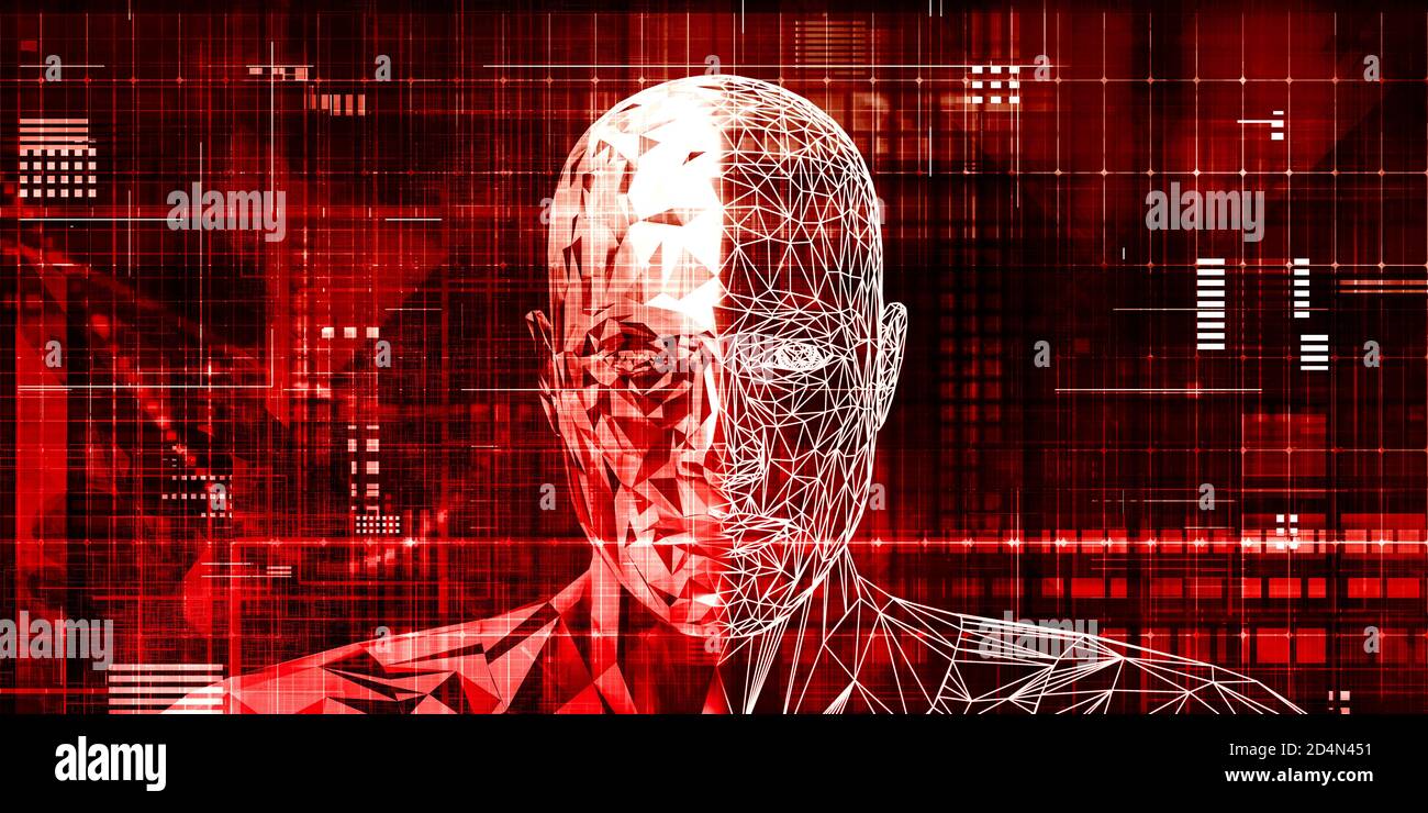 Cervello e computer con interfaccia digitale Quadri arte blocchi Foto Stock