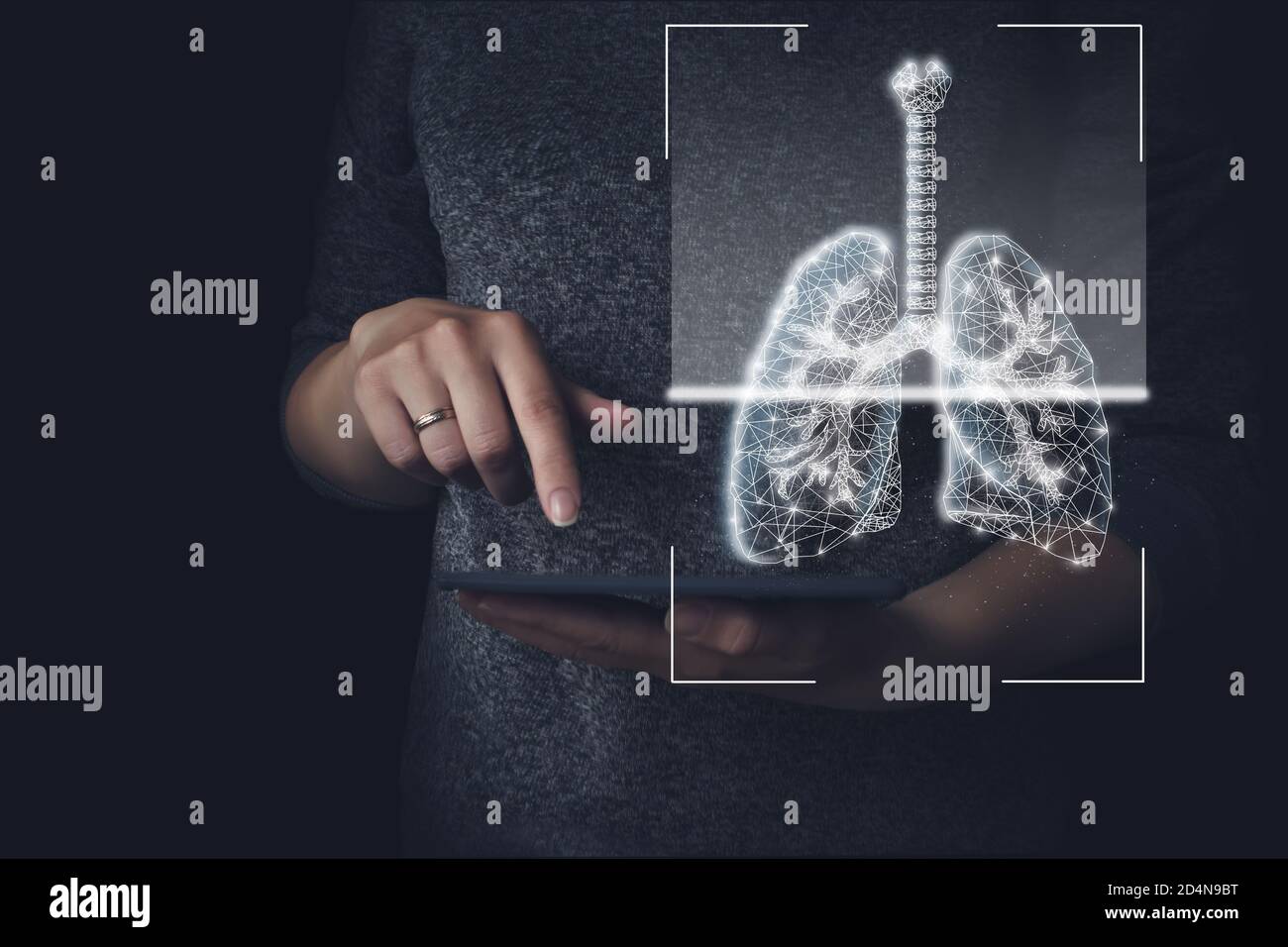 Sanità e medicina, Covid-19, medico di scansione e diagnosi virtuale polmoni umani, innovazione e tecnologia medica Foto Stock