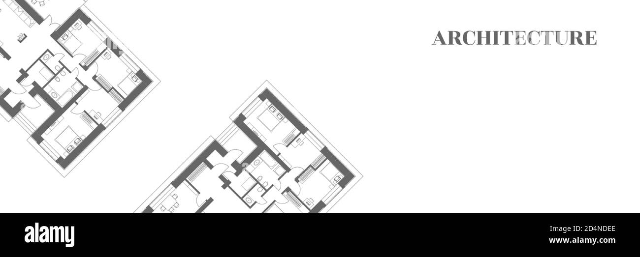 Sfondo architettonico. Parte del progetto architettonico, piano architettonico di un edificio residenziale. Immagine vettoriale in bianco e nero EPS10. Illustrazione Vettoriale