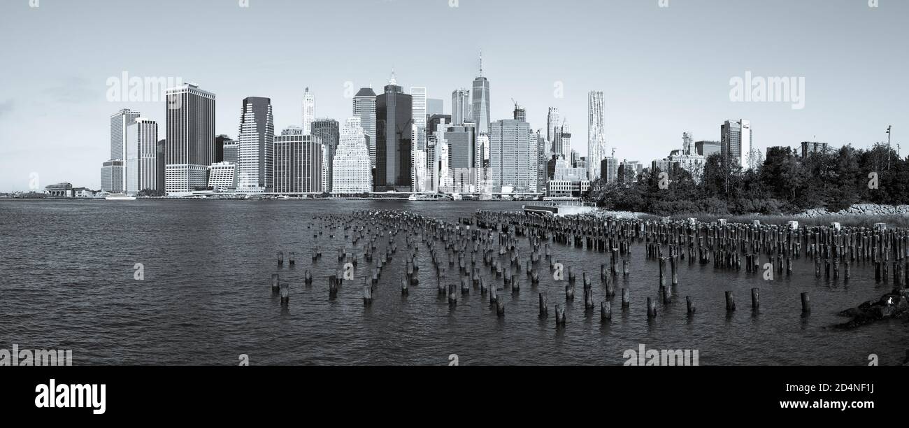 Manhattan, Skyline Lower manhattan, New york, da brooklyn Bridge Park, Stati Uniti. STATI UNITI. Foto Stock