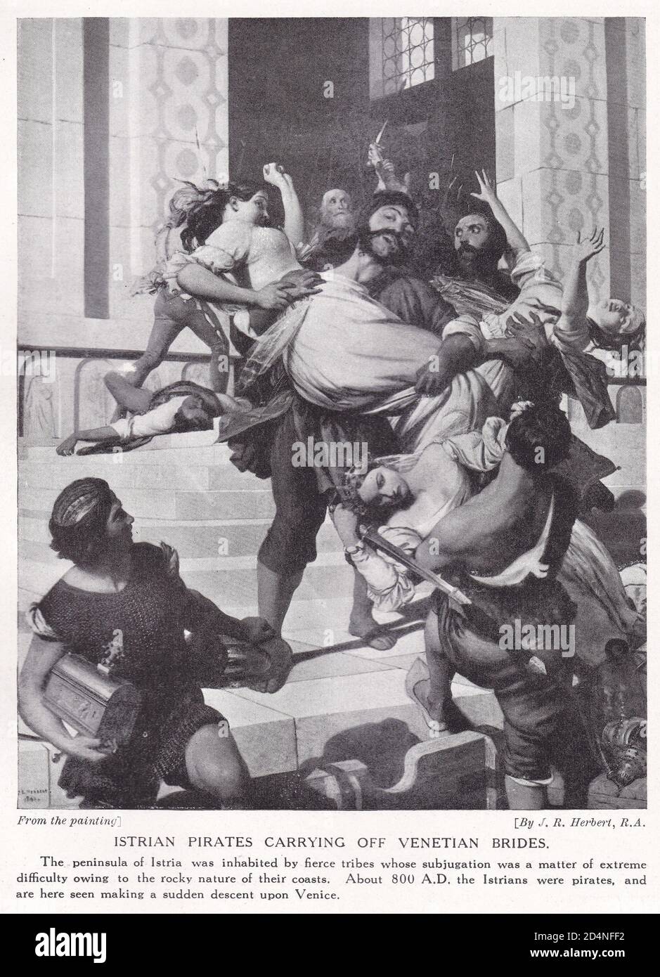 Pirati istriani che trasportano le spose veneziane 800 d.C. Foto Stock