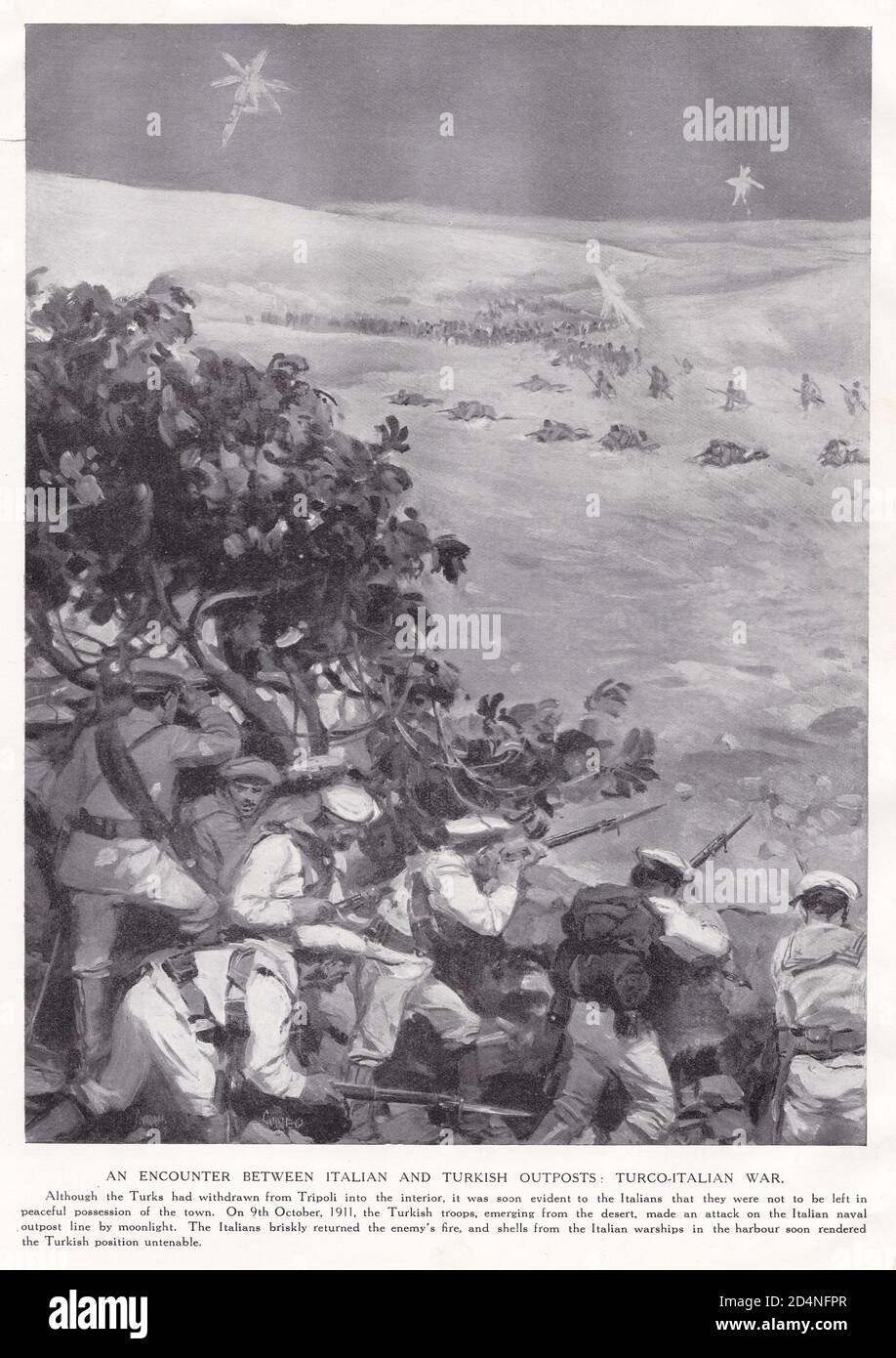 Incontro tra avamposti italiani e turchi: Guerra Turco-Italiana 1911 Foto Stock