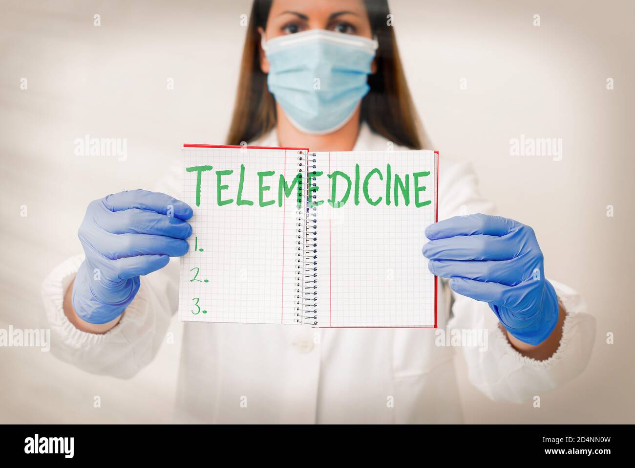 Testo di scrittura Telemedicine. Foto aziendale che mostra la medicina pratica quando l'esame e il paziente sono separati tecnico di laboratorio feuri Foto Stock