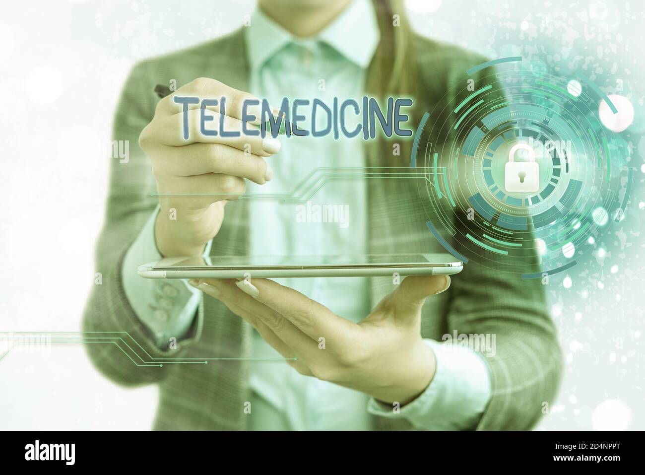 Scrittura a mano di testo Telemedicine. Medicina di pratica concettuale della fotografia quando l'esame e il paziente sono separati lucchetto grafico per i dati web i Foto Stock