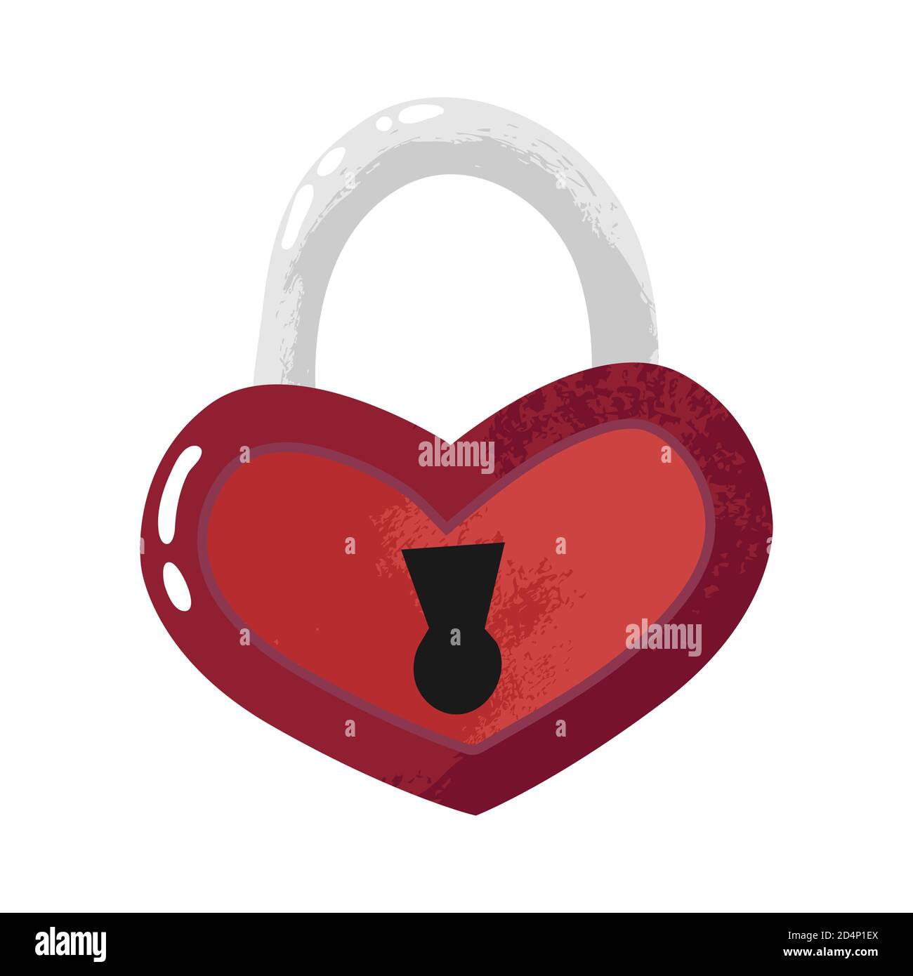 Icona di blocco del cuore chiusa. Illustrazione vettoriale piatta. Lucchetto a forma di cuore in stile cartoon piatto. Vettore buon giorno di San Valentino, amore, datazione, matrimonio Illustrazione Vettoriale