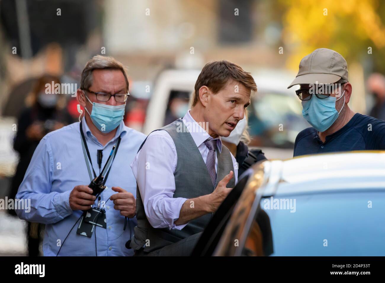 Roma, Italia - 9 ottobre 2020: L'attore Tom Cruise per le strade del centro storico, durante le riprese del nuovo film d'azione "Missione impossibile 7". Foto Stock