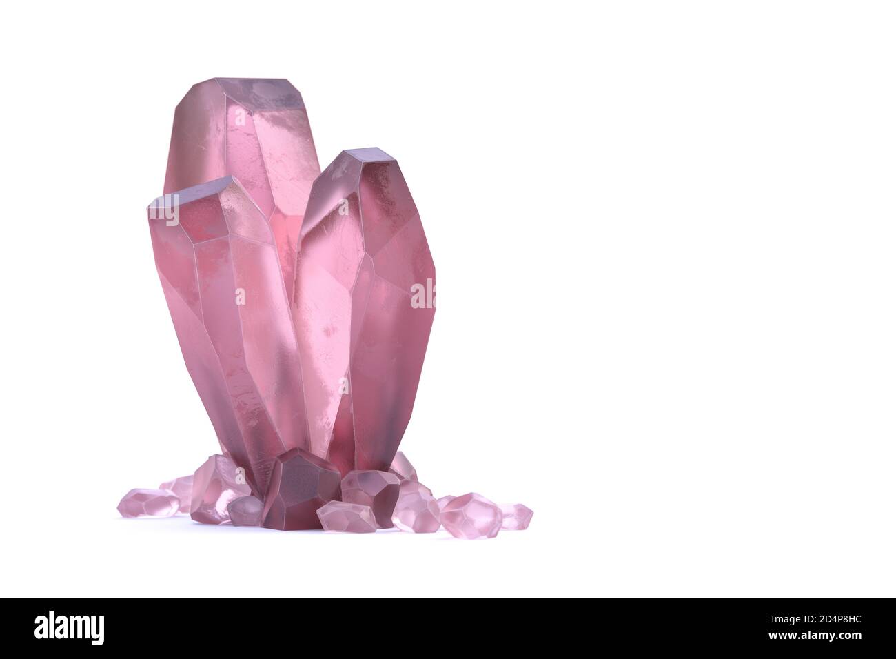 Cristalli di roccia rosa isolati su sfondo bianco Foto Stock
