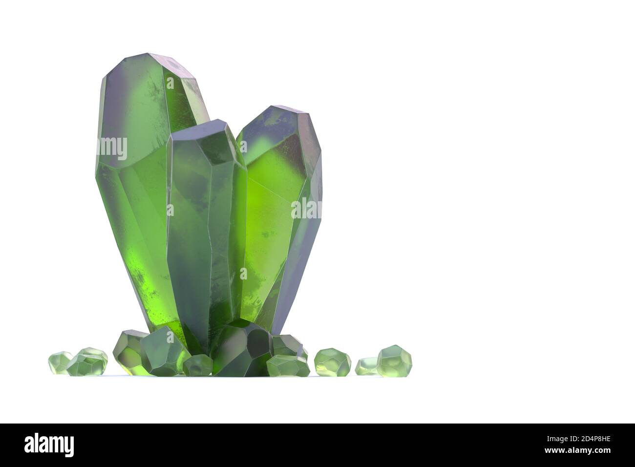 Cristalli di roccia verde smeraldo isolati su sfondo bianco Foto Stock