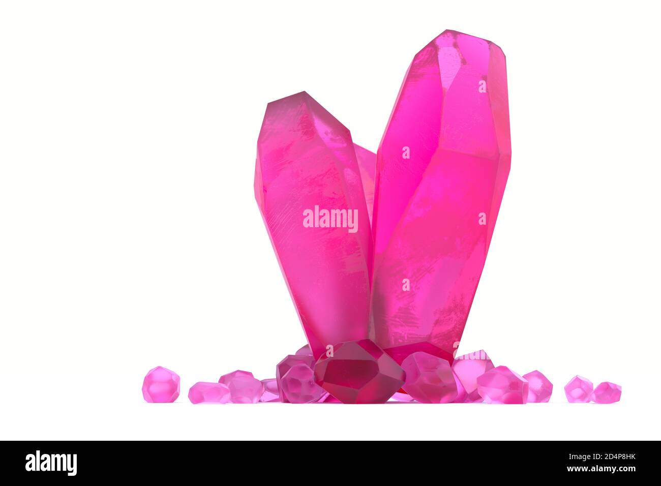 Cristalli di roccia rosa isolati su sfondo bianco Foto Stock