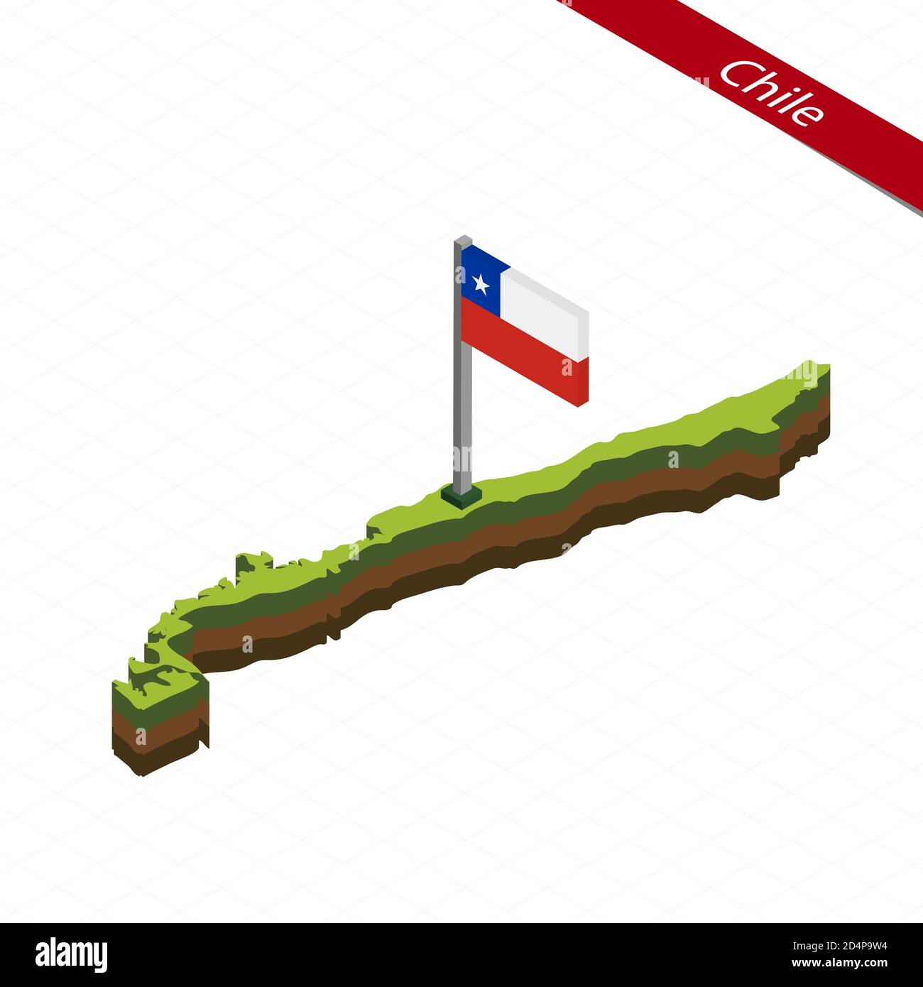 Mappa isometrica e bandiera del Cile. Forma isometrica 3D del Cile. Illustrazione vettoriale. Illustrazione Vettoriale