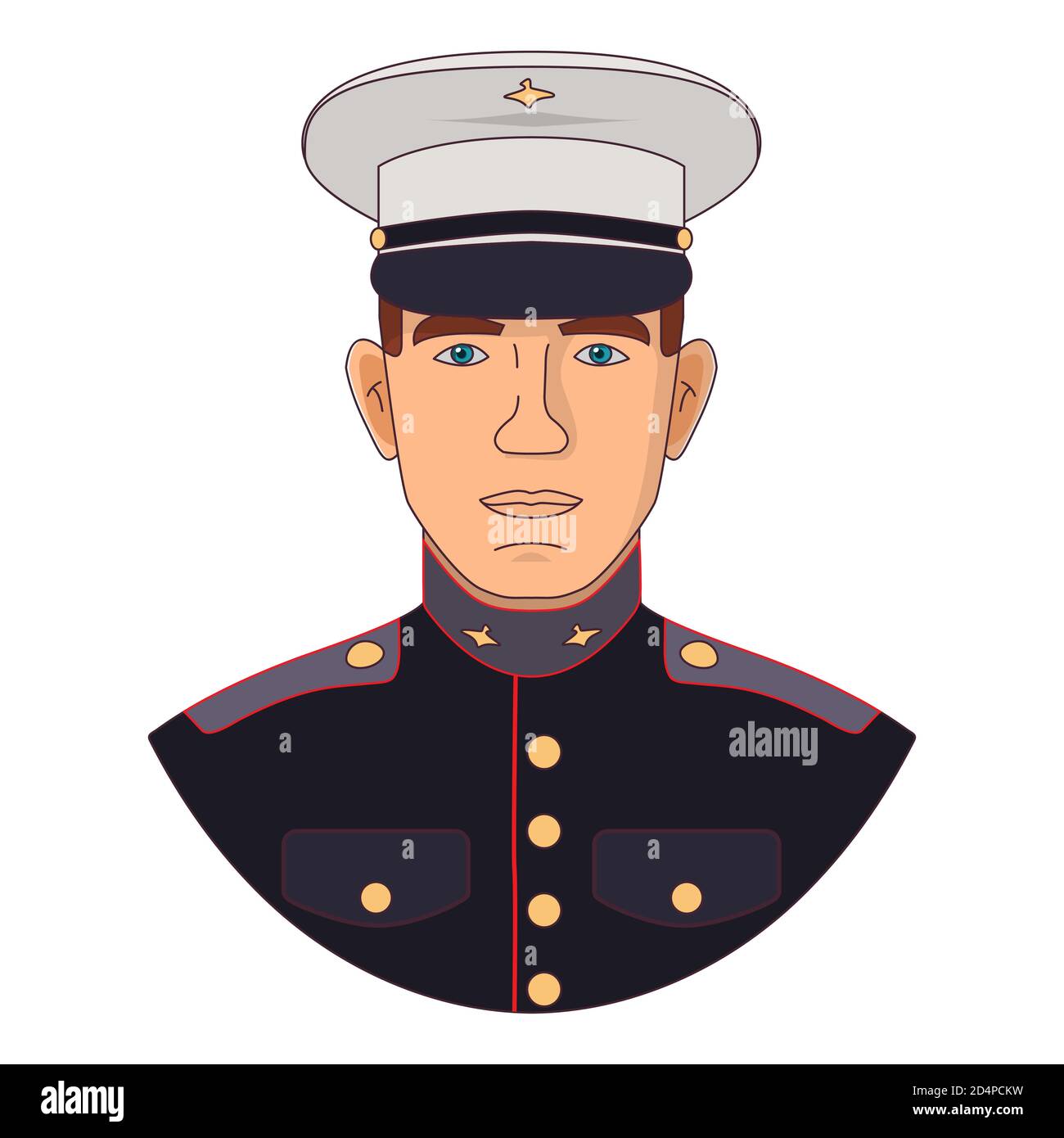 Militari USA in abito pieno. Soldier.Vector marino illustrazione piatta di un soldato maschio. Illustrazione Vettoriale