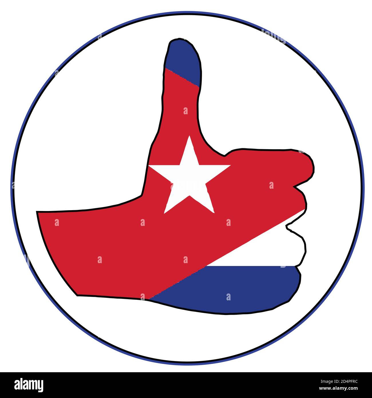 Una mano di bandiera cubana che dà i pollici su segno tutto su uno sfondo bianco Illustrazione Vettoriale