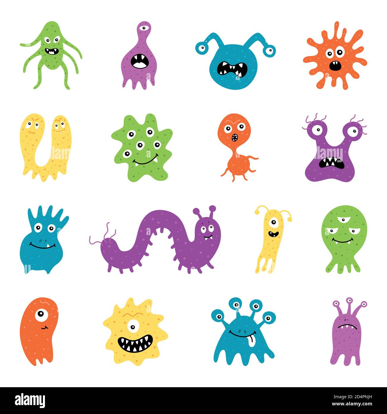 Set raccolta caratteri germi, batteri, virus, microbi, patogeno Illustrazione Vettoriale