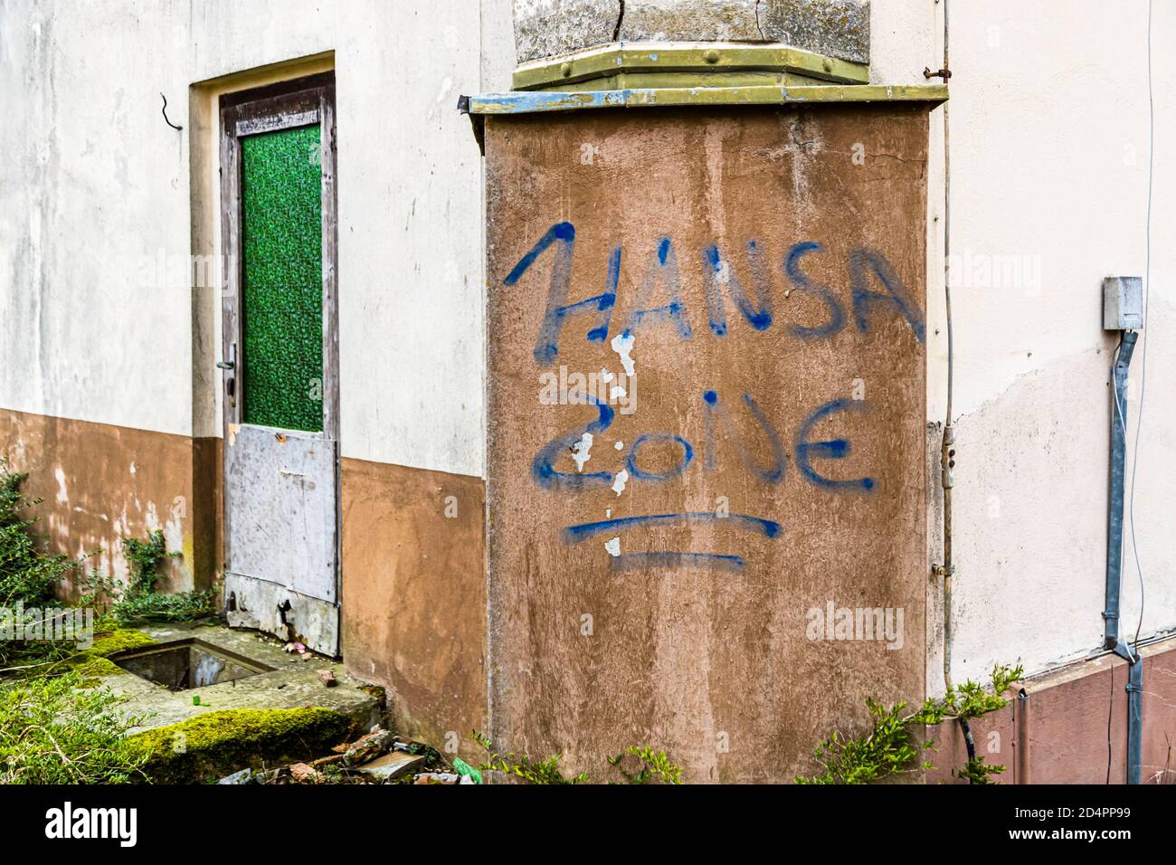 Edifici in difficoltà della DDR di Fincken, Röbel-Müritz, Germania Foto Stock