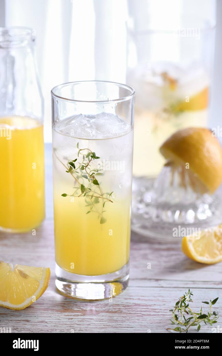 Facile cocktail estivo (Limoncello) succo di limone fresco, vodka e club soda o acqua frizzante. Questa bevanda è il modo migliore per rinfrescarsi in una giornata calda. Foto Stock