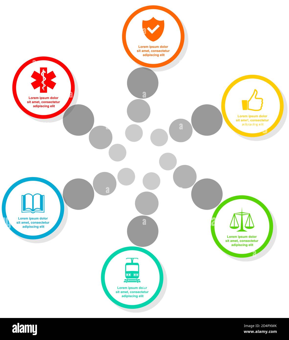 Modello vettoriale per le presentazioni e i diagrammi per le attività aziendali di progettazione piatta con 6 opzioni Illustrazione Vettoriale