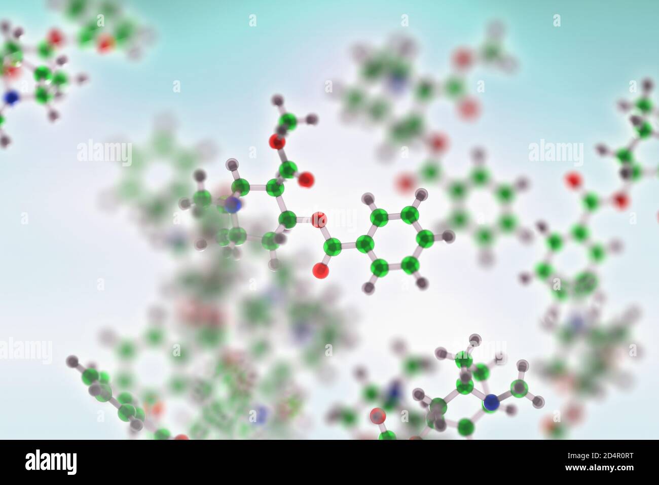 La cocaina (molecole di) è uno stimolante forte più frequentemente usato come farmaco ricreativo. Gli effetti mentali possono includere una sensazione intensa di felicità. Foto Stock