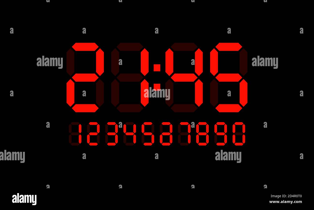 Icona del numero dell'orologio digitale impostata. Vettore su sfondo nero  isolato. EPS 10 Immagine e Vettoriale - Alamy