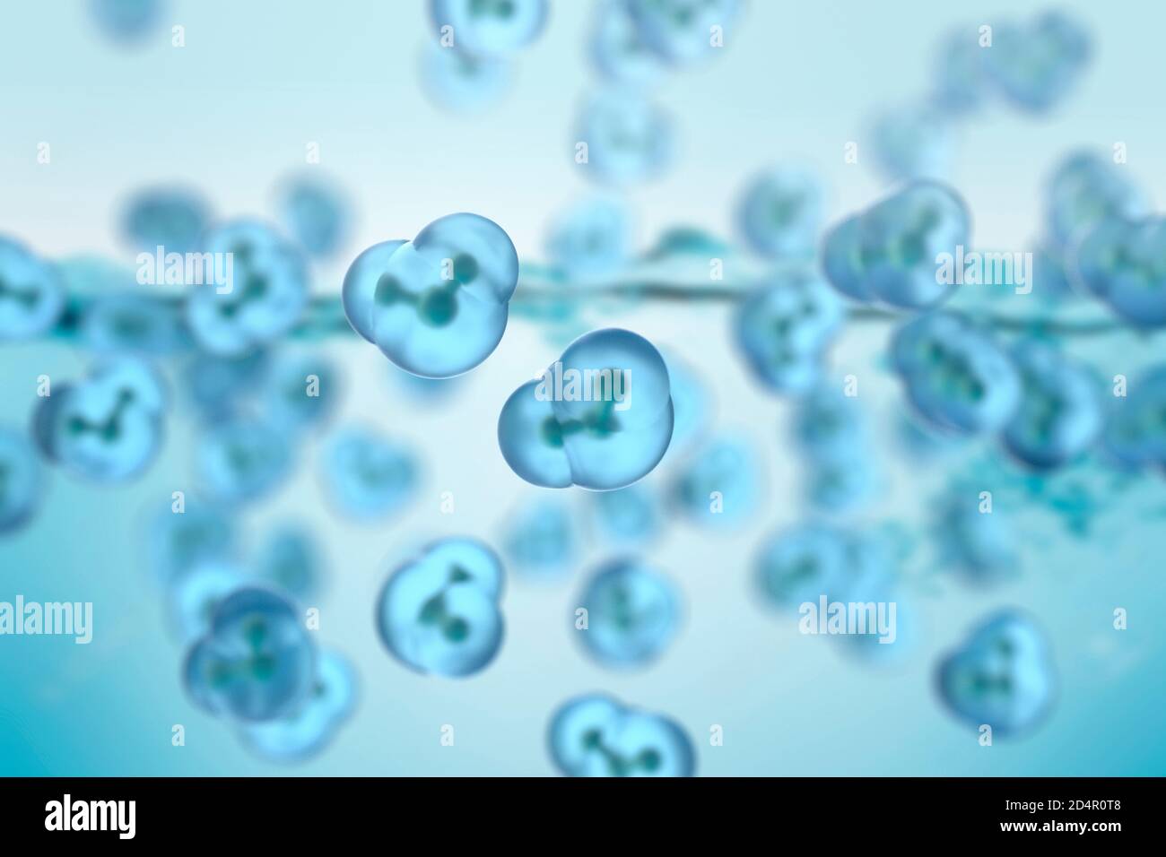 Molecole d'acqua, ciascuna molecola d'acqua conforma di due atomi di idrogeno legati ad un atomo di ossigeno. Foto Stock