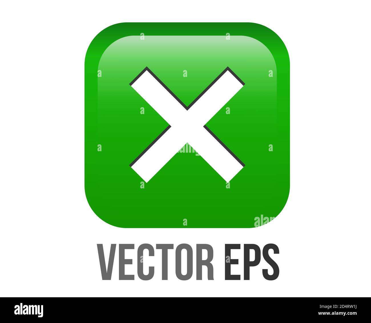 Il gradiente vettoriale isolato, segno incrociato arrotondato verde brillante icona pulsante lucido Illustrazione Vettoriale