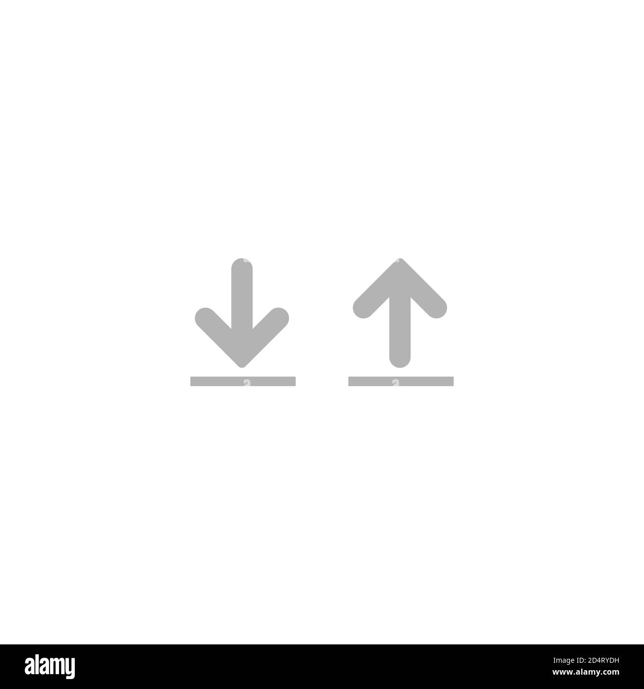 freccia grigia arrotondata verso l'alto e verso il basso. icona piatta isolata in bianco. punta il pulsante verso il basso. segno sud. Icona carica e scarica. Aggiornamento. Download, condivisione Illustrazione Vettoriale