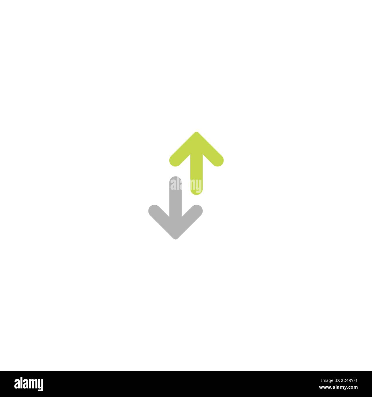 Icona del vettore verticale capovolgimento. Due frecce grigie e verdi opposte isolate su bianco. Icona di scambio piatto. Pittogramma flip flop. Freccia verticale a doppia testa Illustrazione Vettoriale