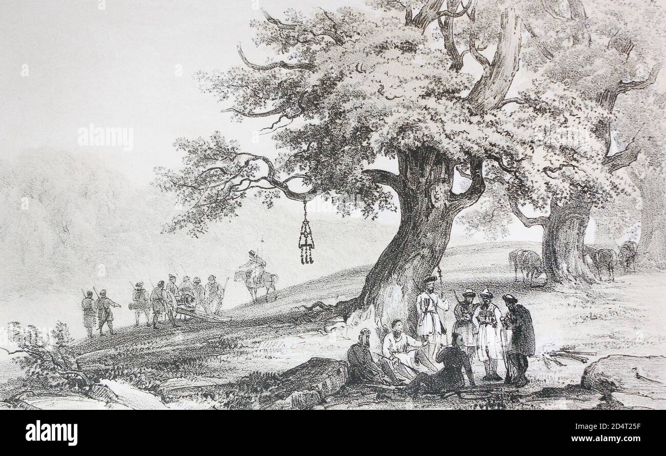 Antica Croce di Hanging nella valle di Sache nel 1840. Foto Stock
