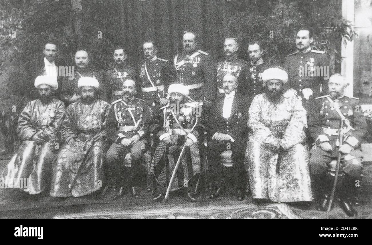 Incontro dell'Emiro di Bukhara alle celebrazioni dedicate Al 300° anniversario del regno della Casa Di Romanov nel 1913 Foto Stock