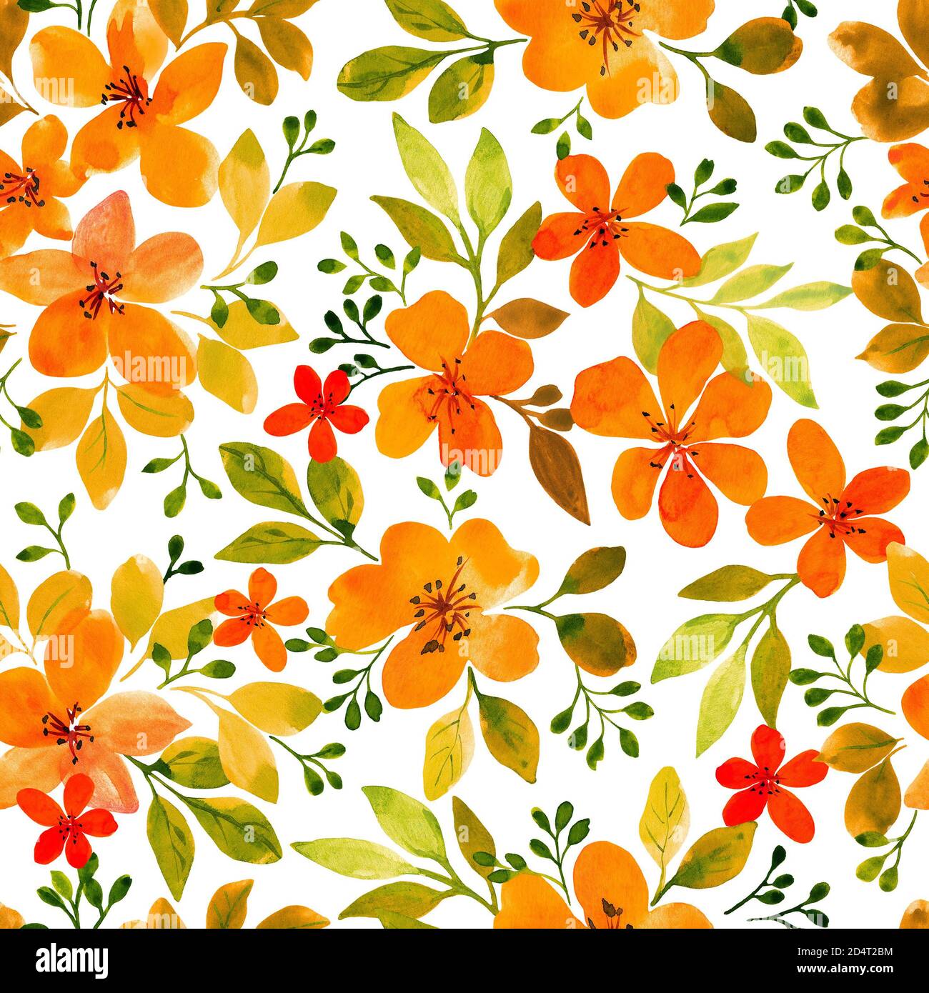 Arancio fiori piccoli illustrazione acquerello per il disegno di tessuti Foto Stock