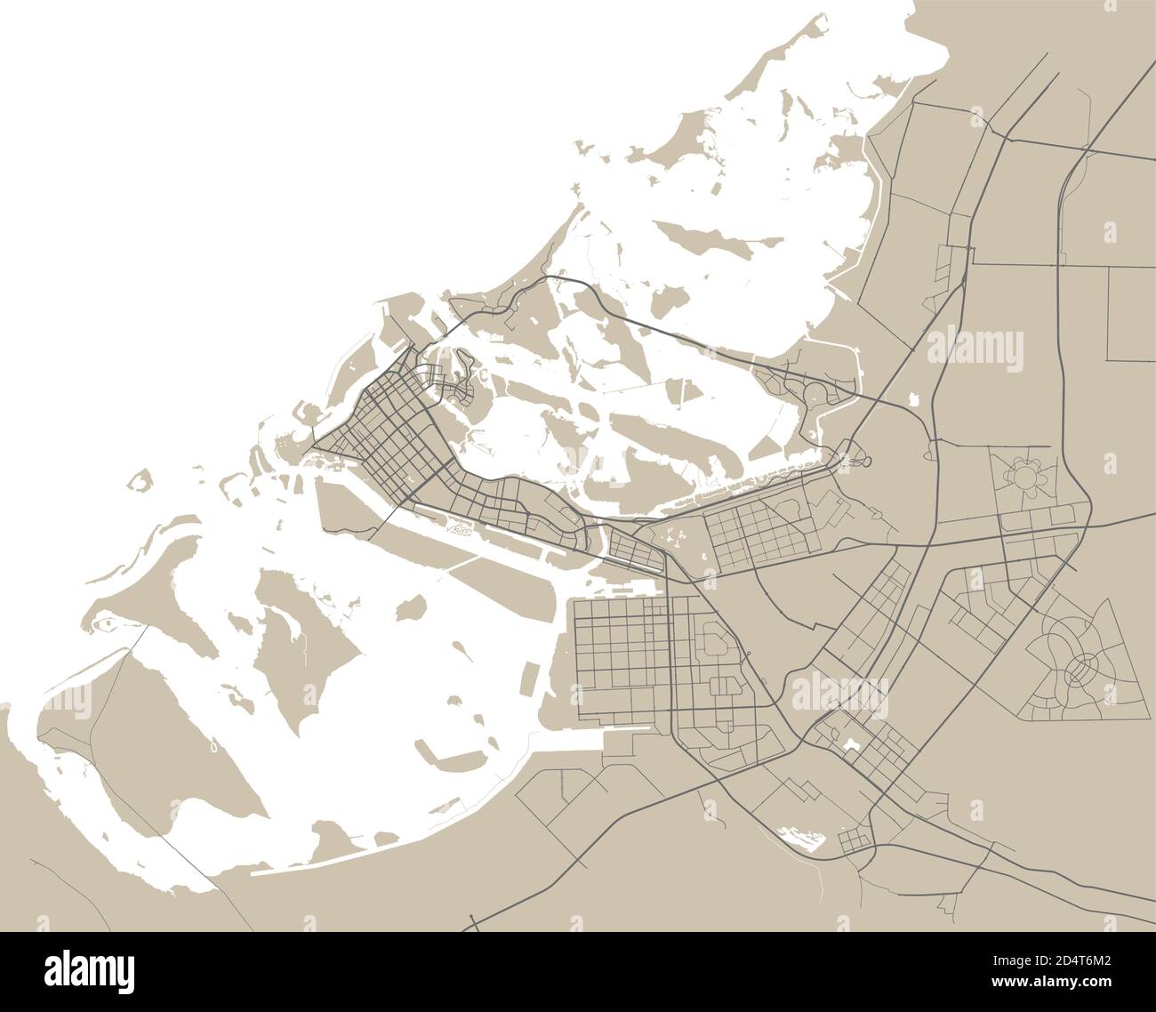 Mappa vettoriale di Abu Dhabi. Illustrazione del poster della mappa stradale. Abu Dhabi map art. Illustrazione Vettoriale