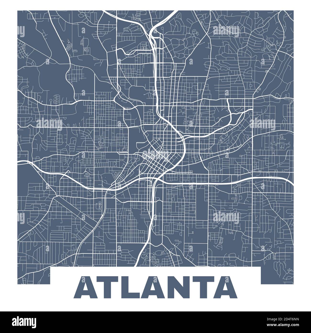 Mappa di Atlanta. Mappa vettoriale delle strade della città di Atlanta. Poster su sfondo blu scuro. Illustrazione Vettoriale