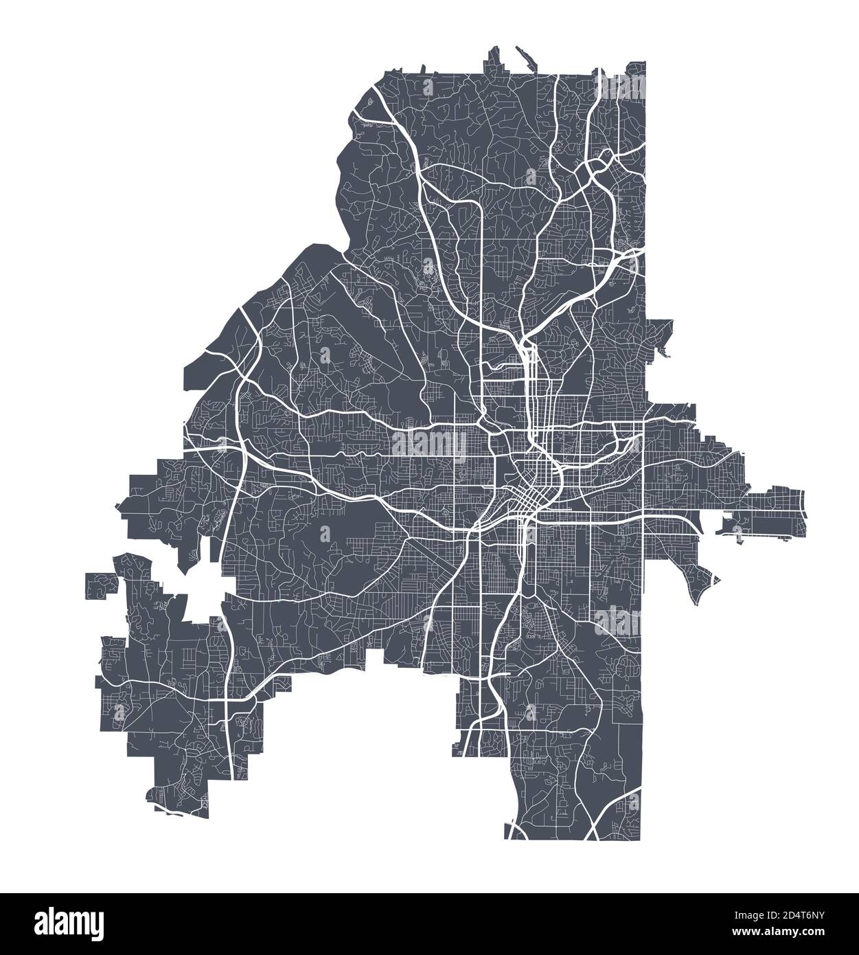 Mappa di Atlanta. Mappa vettoriale dettagliata dell'area amministrativa della città di Atlanta. Poster scuro con strade su sfondo bianco. Illustrazione Vettoriale