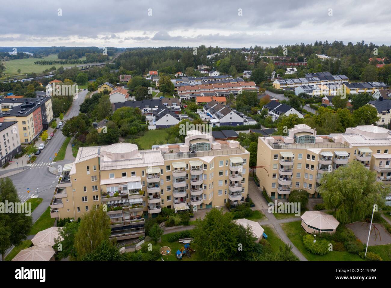 Panoramica di Korpkulla, Upplands Väsby. Foto Stock