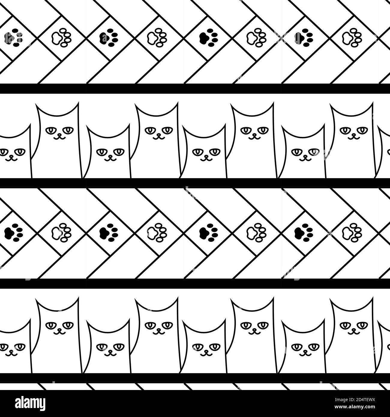 carino semplice doodle monocromatico modello senza giunture con gatti e zampe Illustrazione Vettoriale