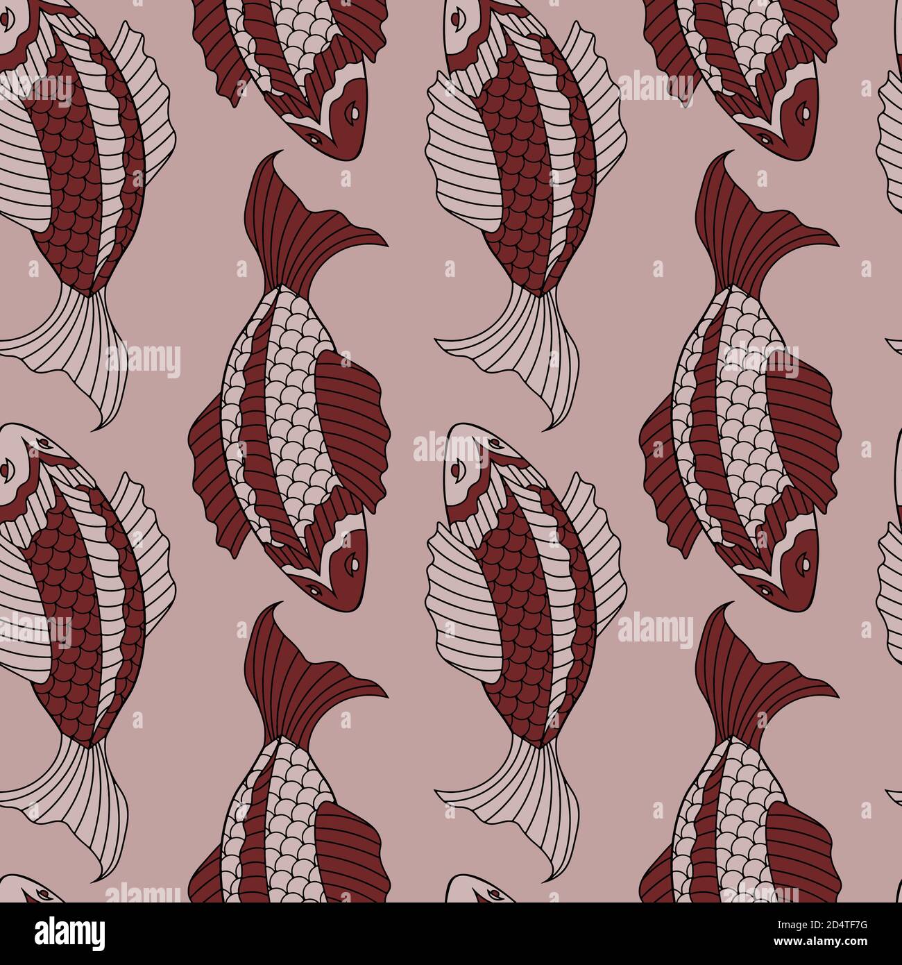 modello senza cuciture con pesce reb e rosa in asia stile Illustrazione Vettoriale
